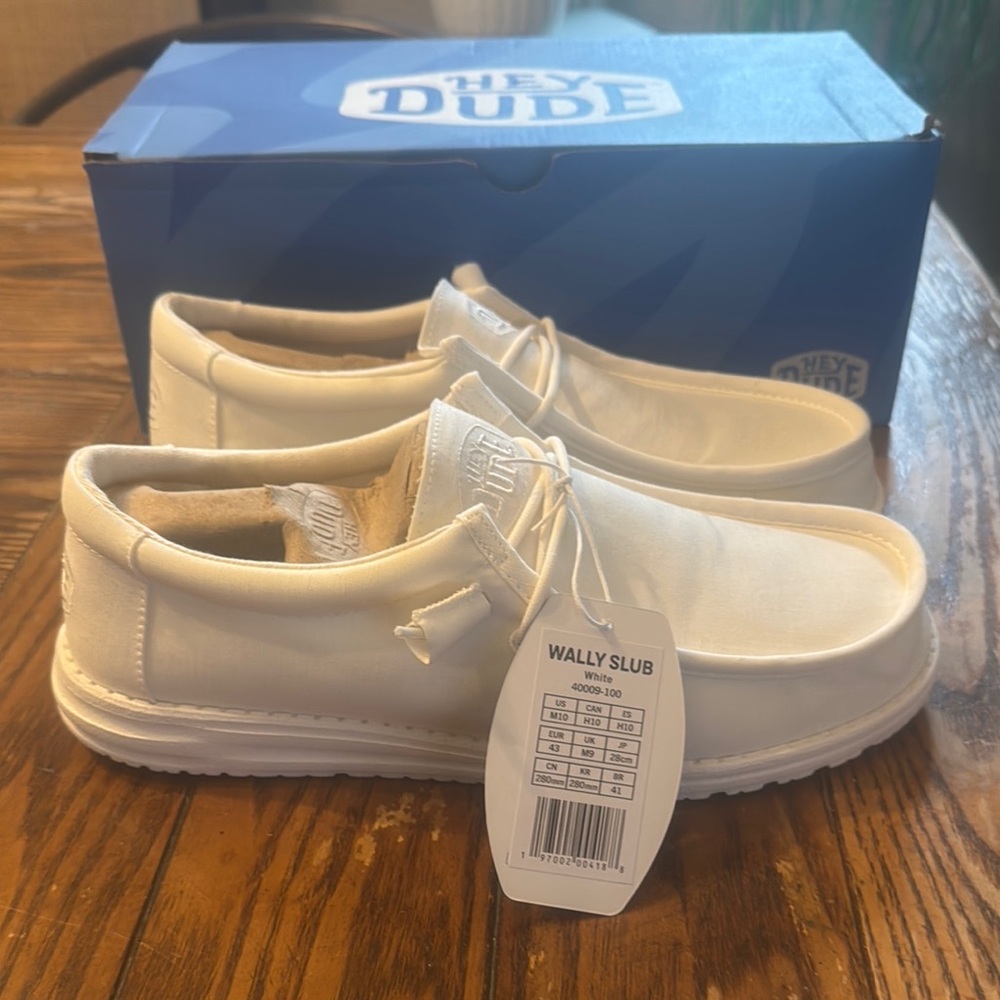 🆕 Hey Dude White Wally Slub Canvas Slip-on casual shoes